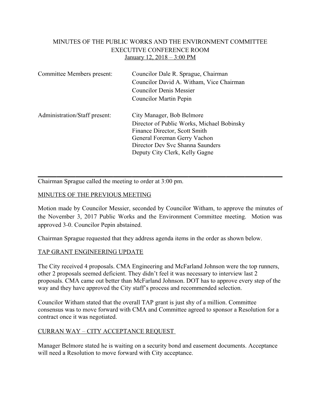 Minutes of the Public Works and the Environment Committee