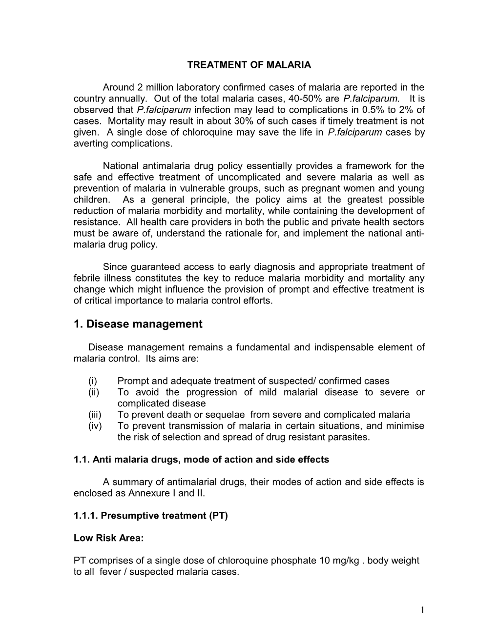 Treatment of Malaria