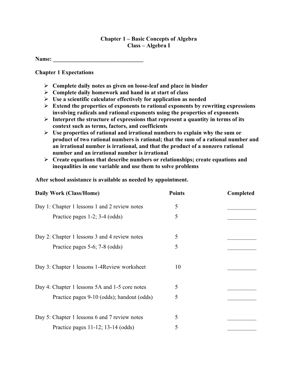 Chapter 1 Basic Concepts of Algebra