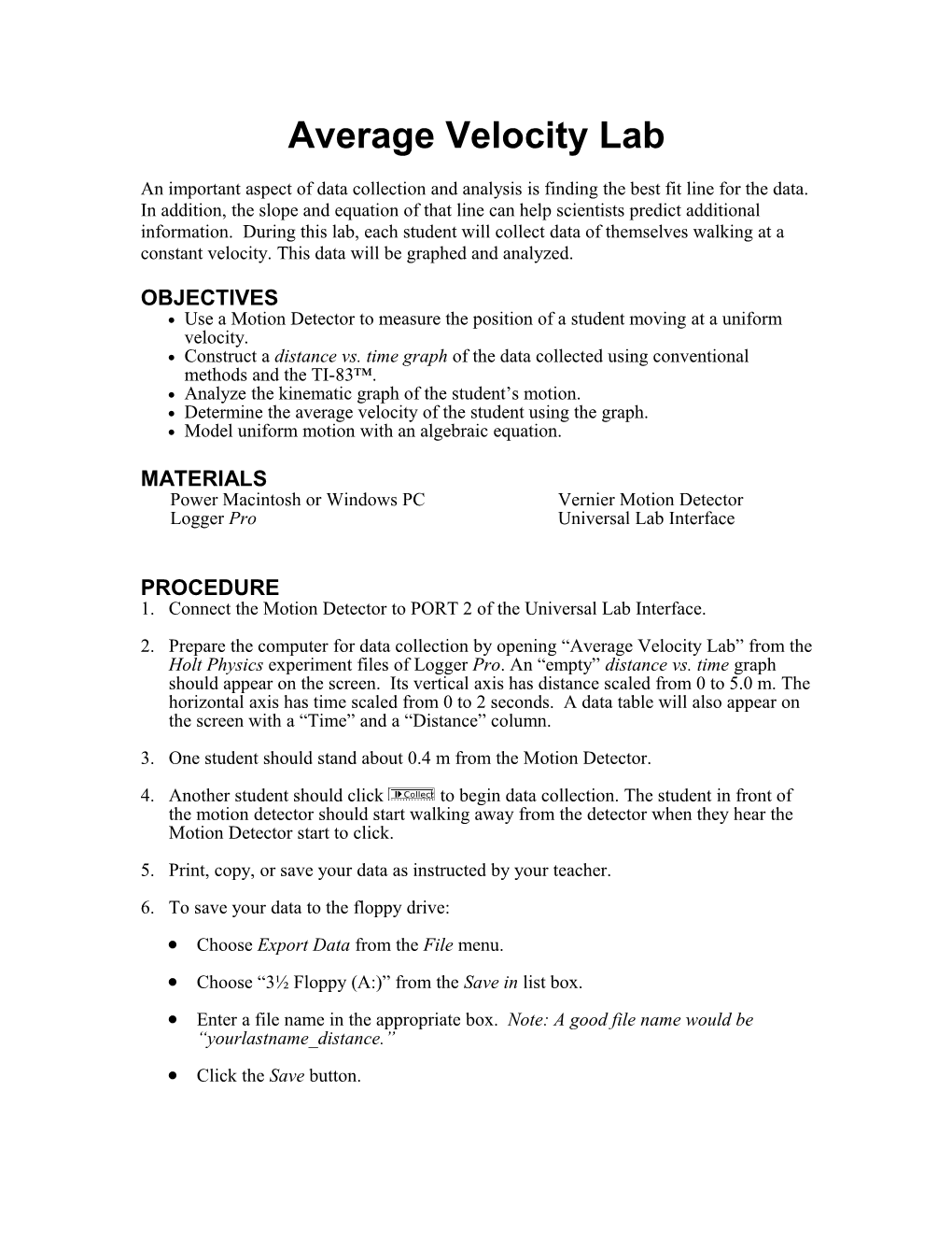 Average Velocity Lab