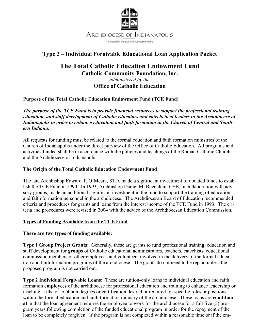 The Total Catholic Education Endowment Fund
