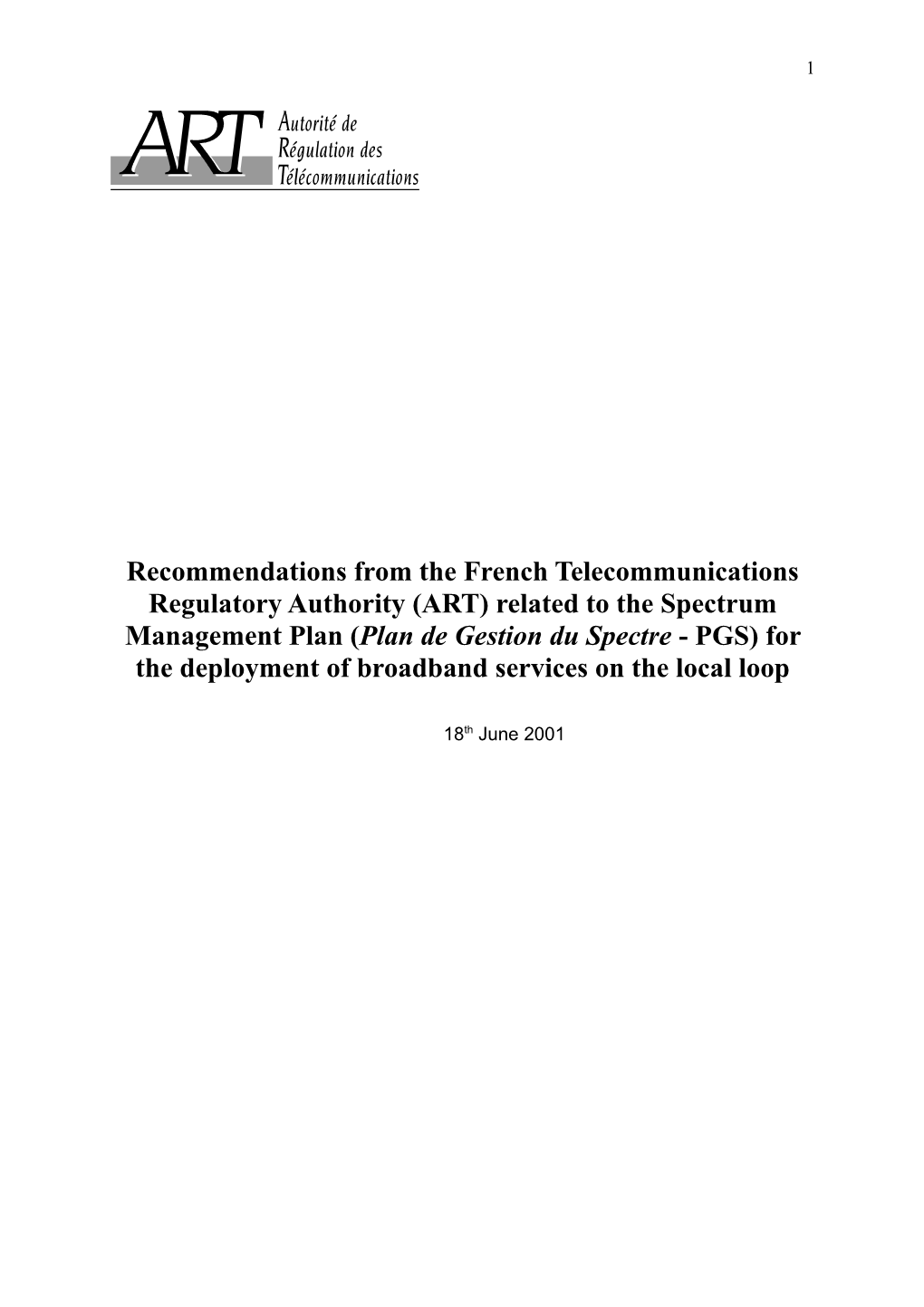 Recommendations from the French Telecommunications Regulatory Authority (ART) Related
