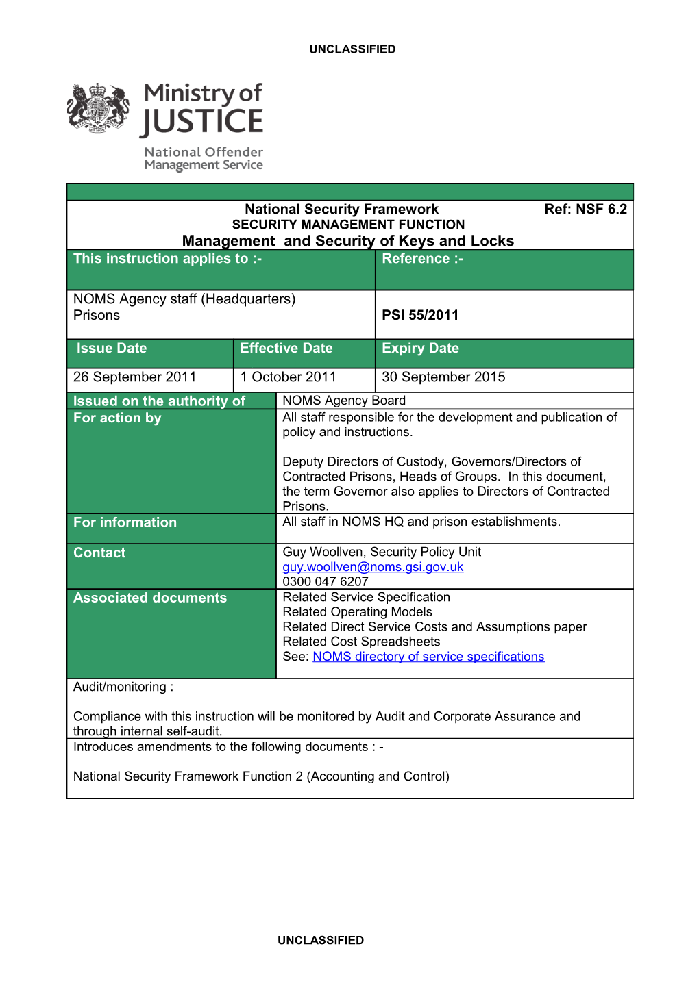 Prison Service Instructions - National Security Framework - Ref: NSF 6