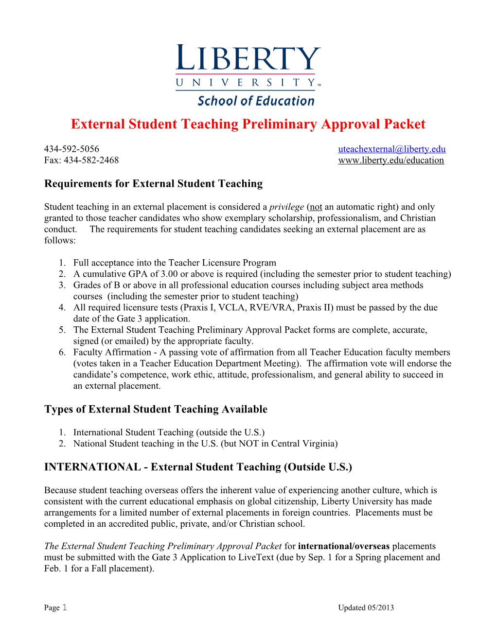 External Student Teaching