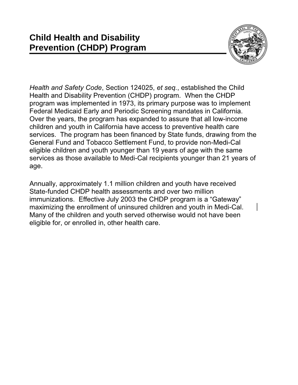 Child Health and Disability Prevention (CHDP) Program (00Chdp)