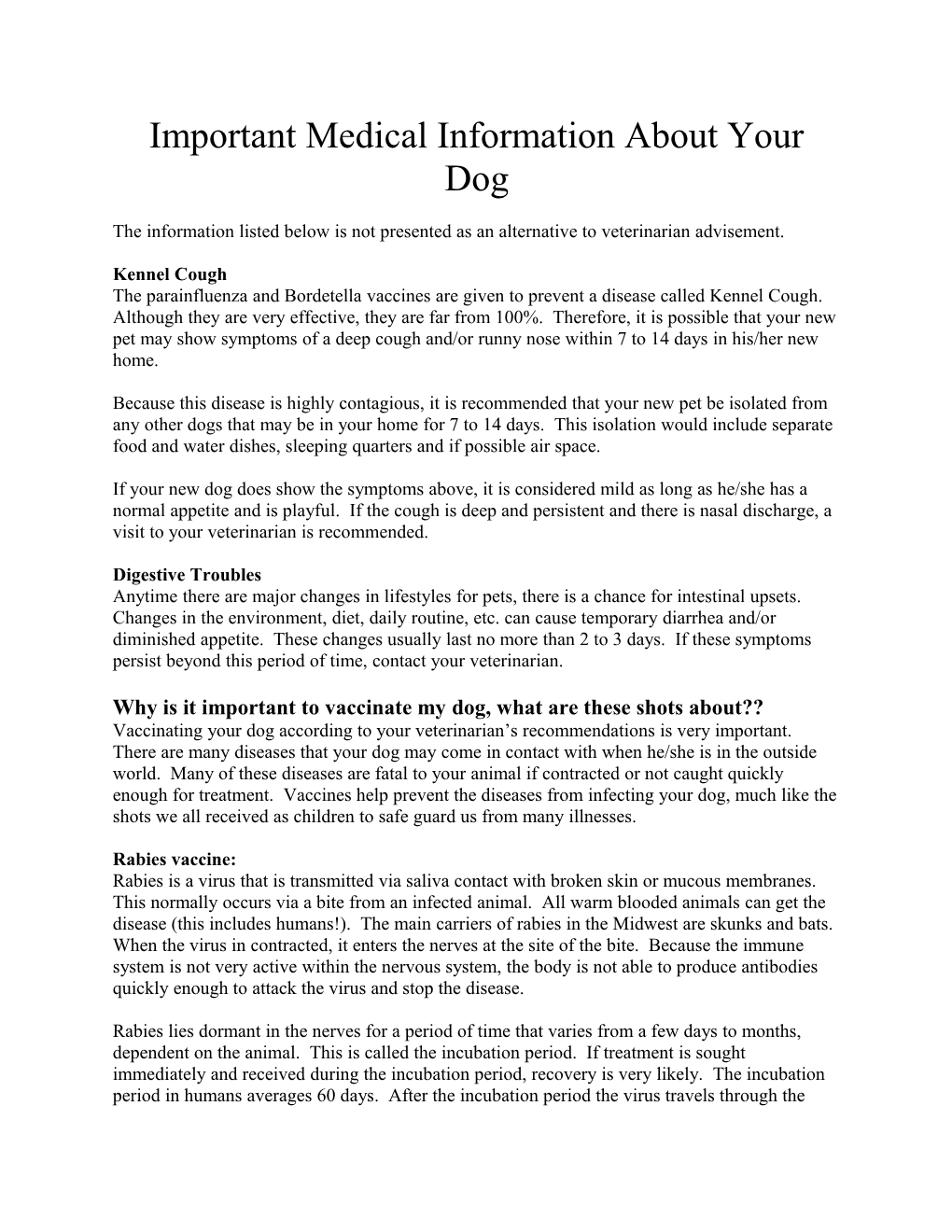 Important Medical Information About Your Dog