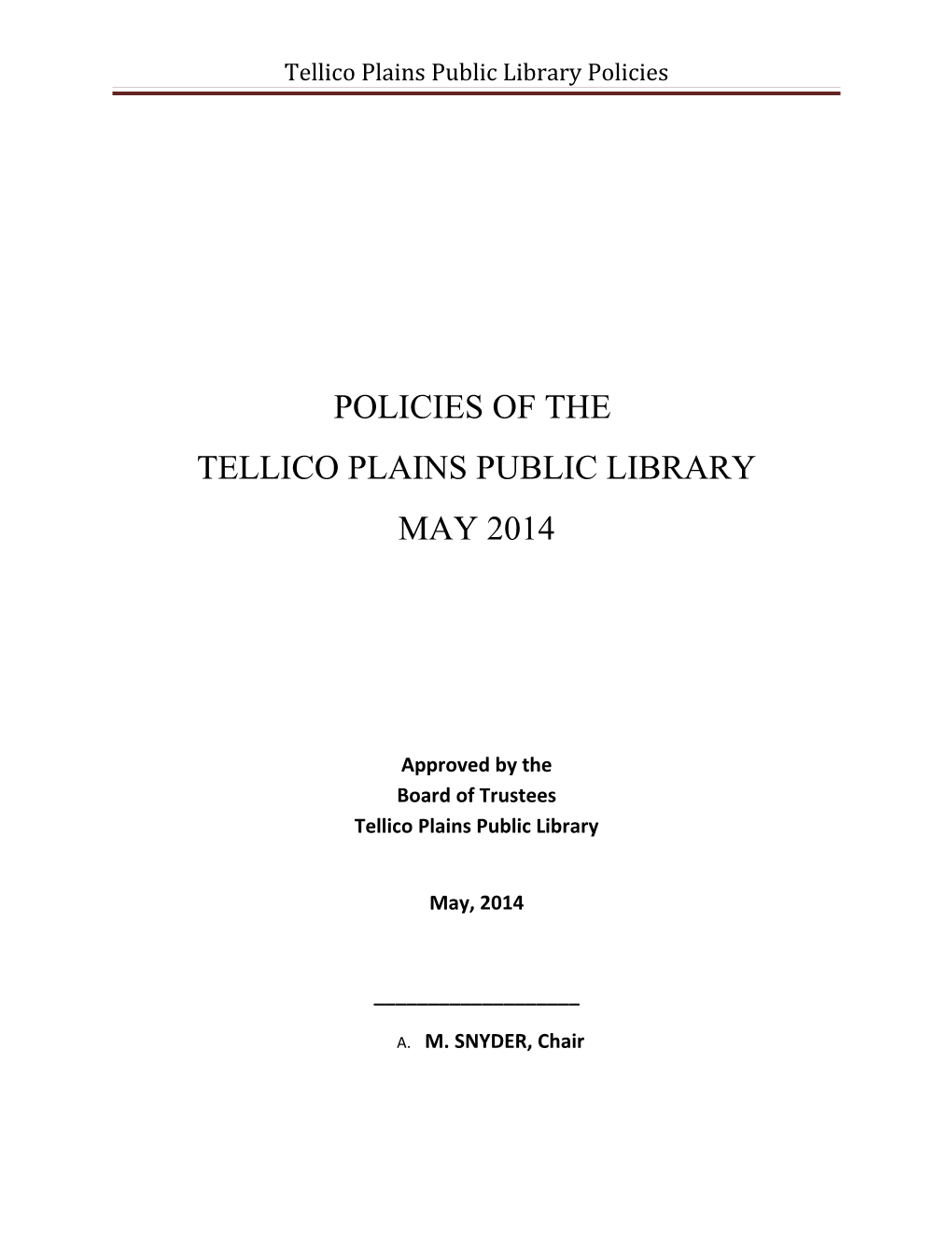 Tellico Plains Public Library Policies