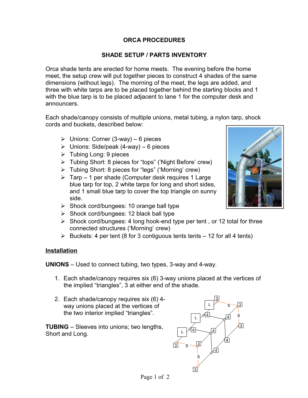 Orca Shade Tent / Canopy Parts Inventory