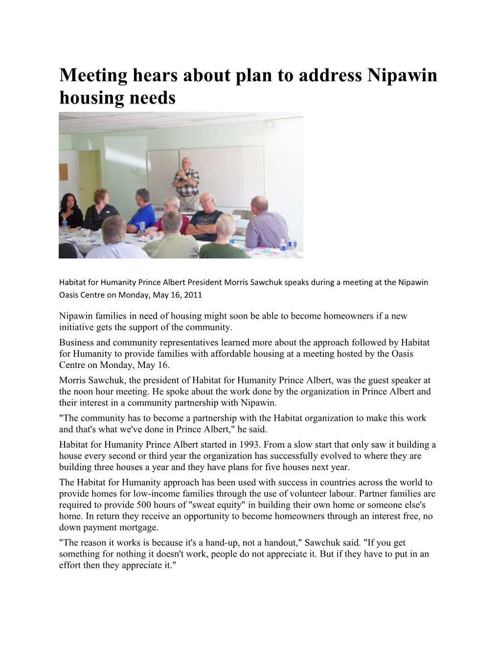 Meeting Hears About Plan to Address Nipawin Housing Needs