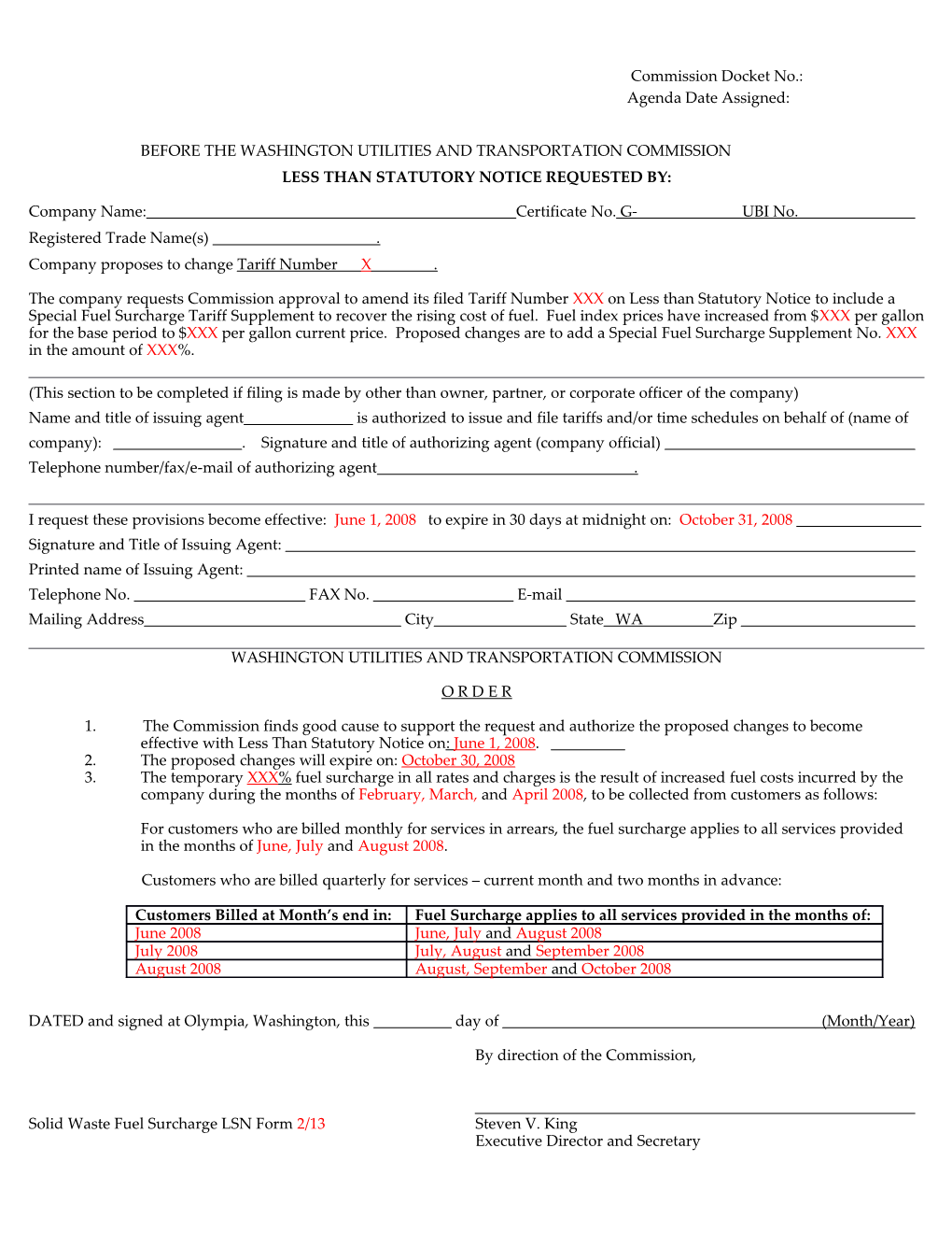 Fuel Surcharge LSN Form - 3Rd Billing Period