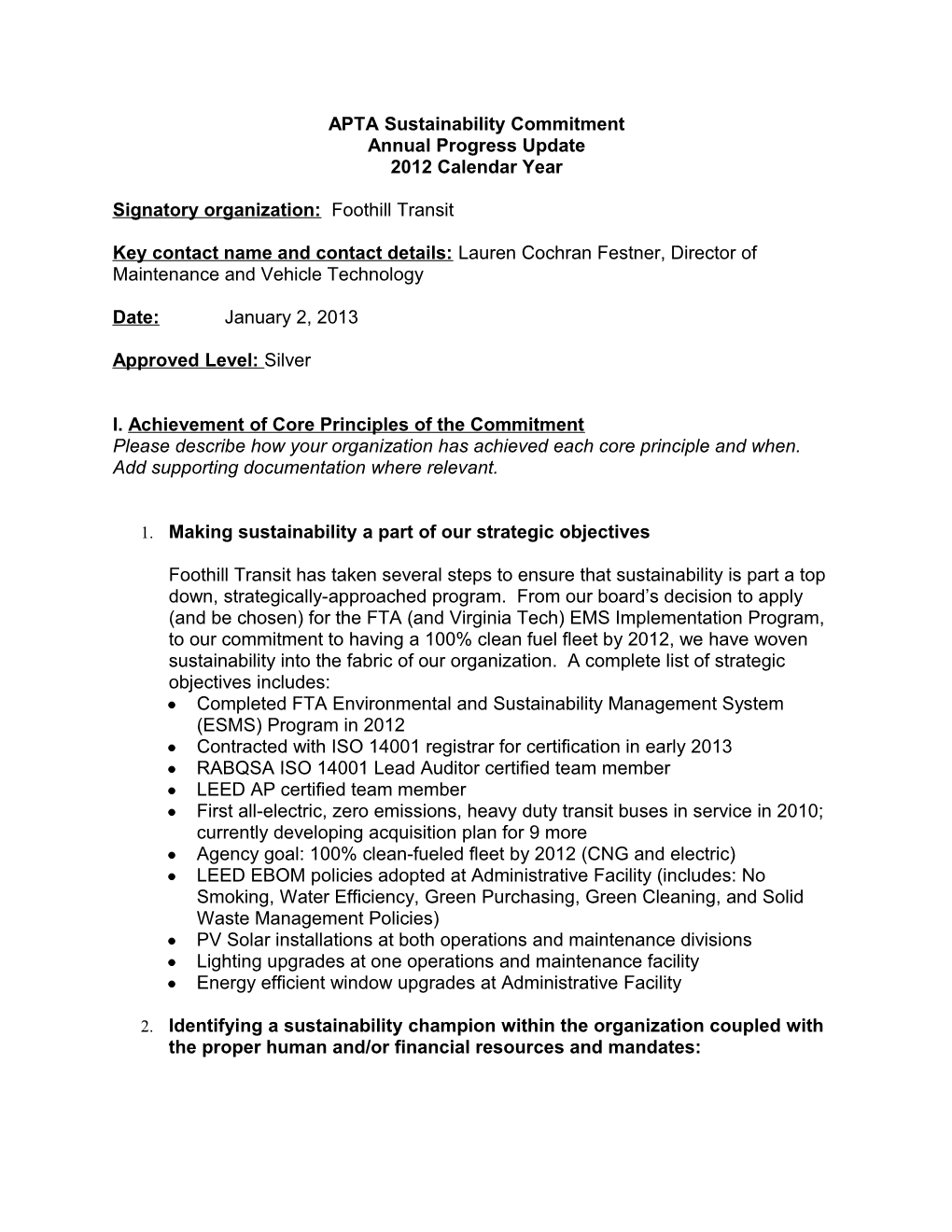 Foothill Transit Sustainability Commitment Update