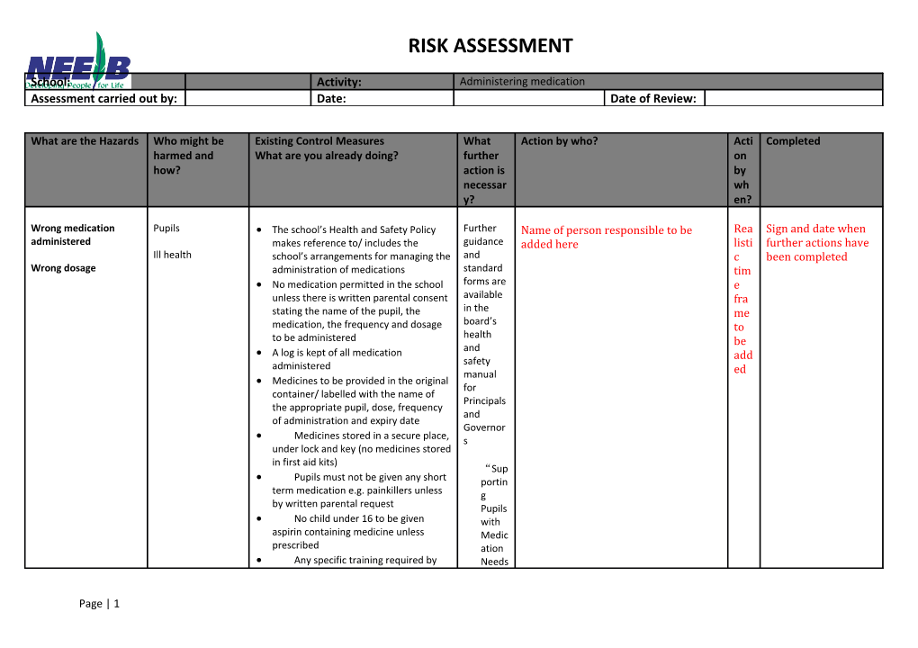 Risk Assessment -Template for Board Risk Assessments s2
