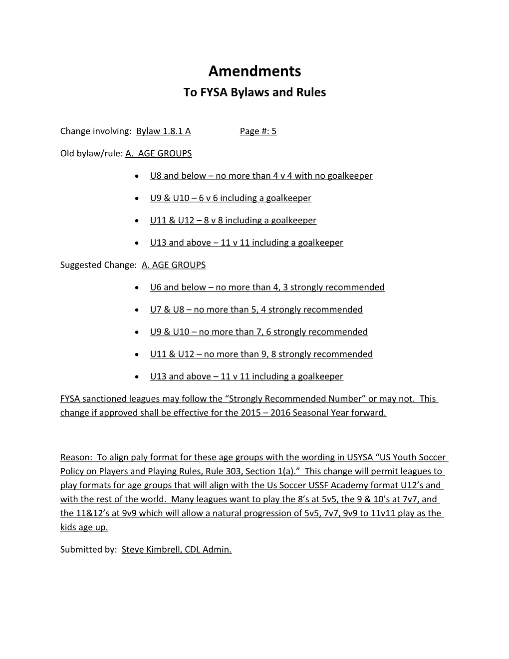 To FYSA Bylaws and Rules