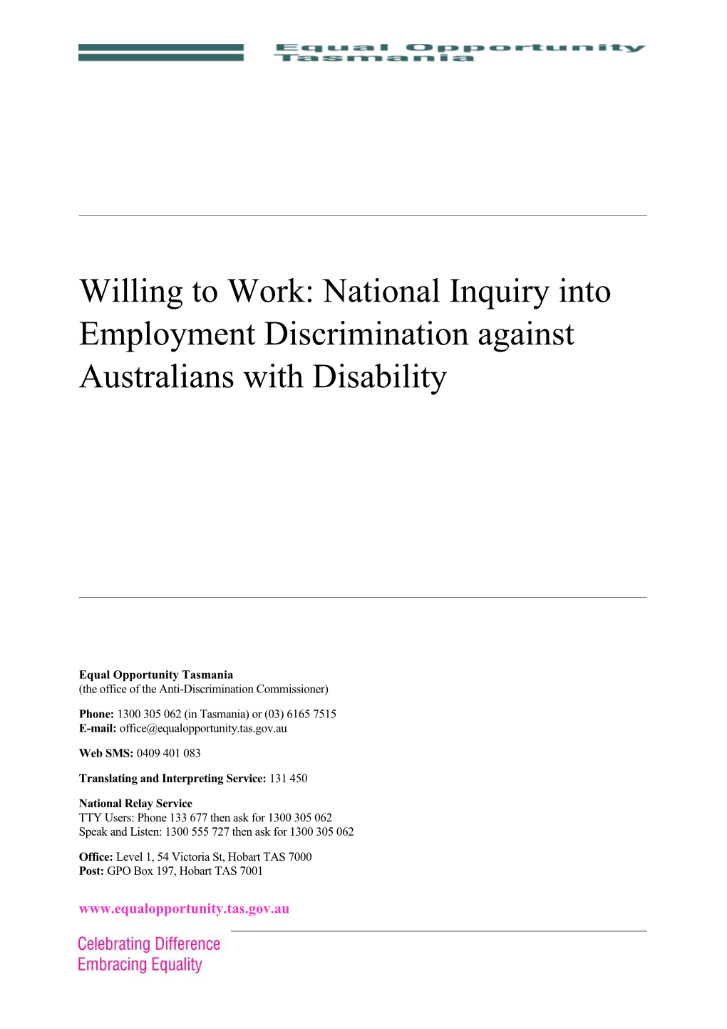 Willing to Work: National Inquiry Into Employment Discrimination Against Australians With