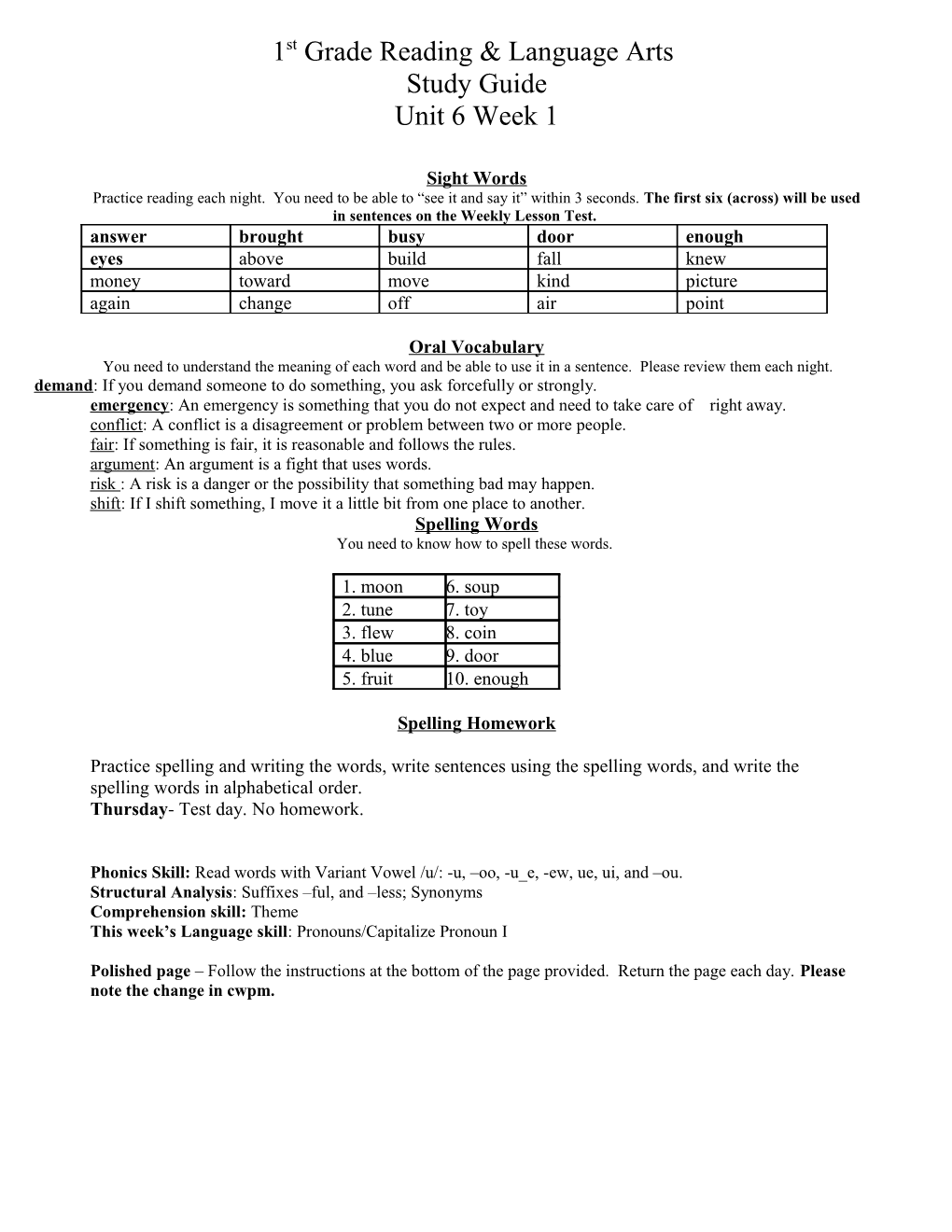 1St Grade Reading & Language Arts