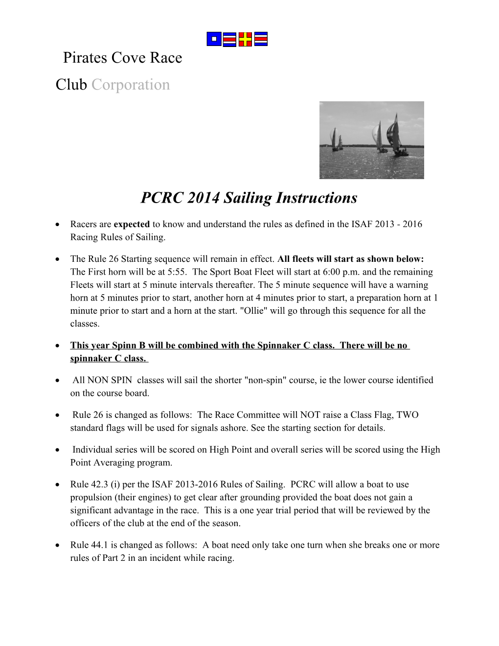 PCRC 2014 Sailing Instructions