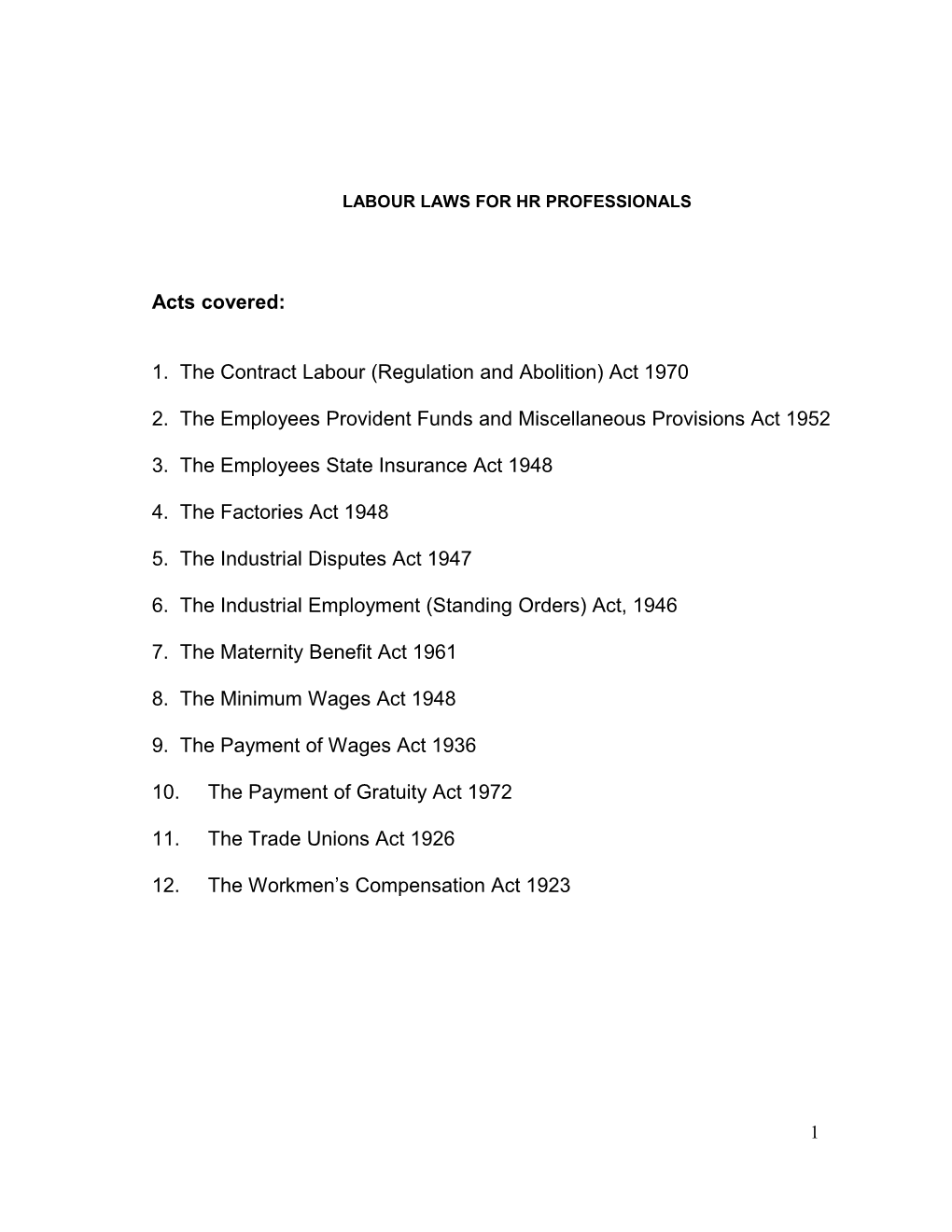 Labour Laws for Hr Professionals