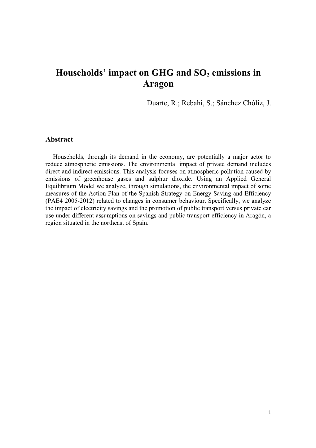 Households Impact on GHG and SO2 Emissions in Aragon