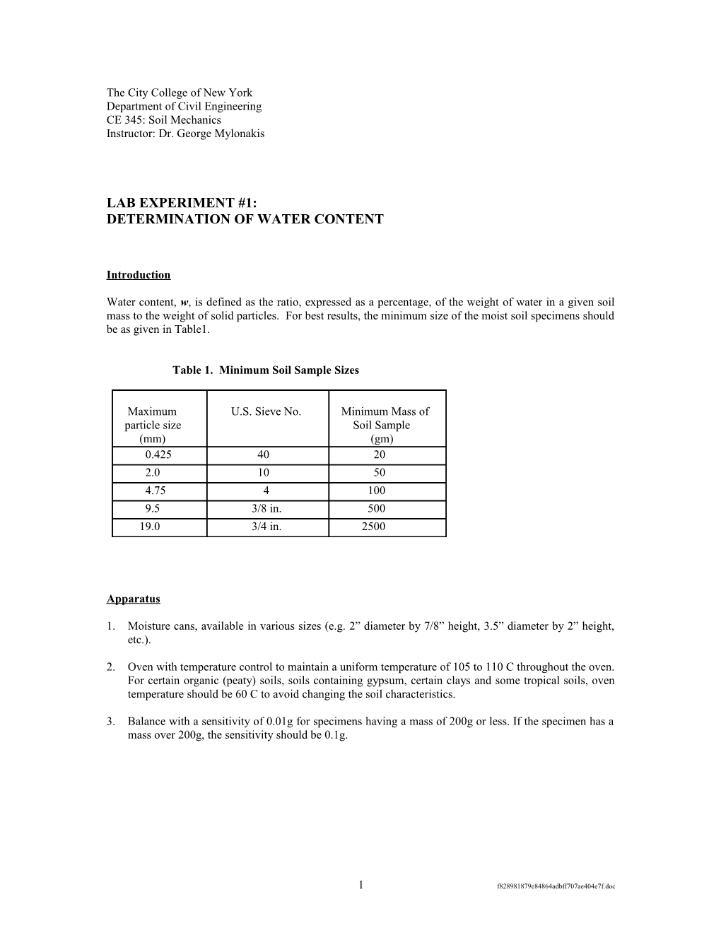 Determination of Water Content