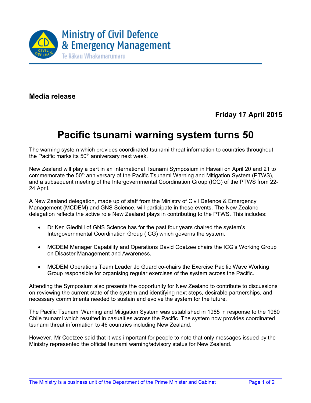 Pacific Tsunami Warning System Turns 50