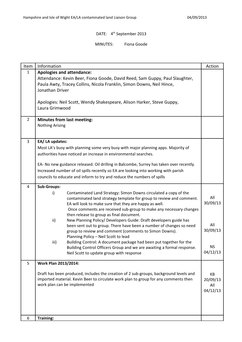 Hampshire and Isle of Wight EA/LA Contaminated Land Liaison Group 04/09/2013