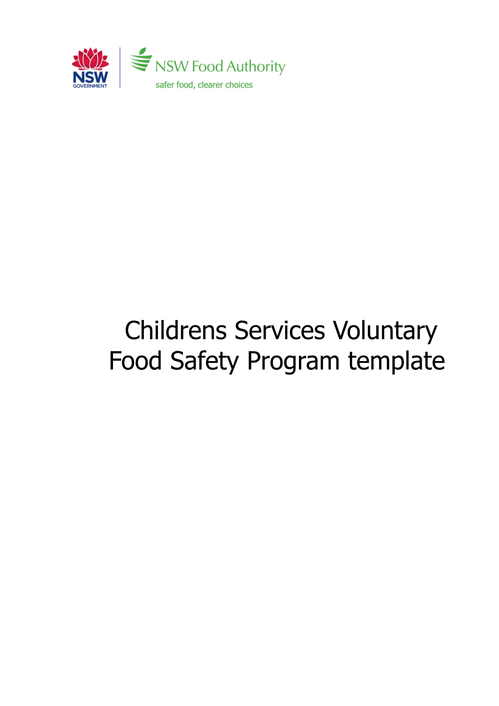 Childrens Services Voluntary Food Safety Program Template