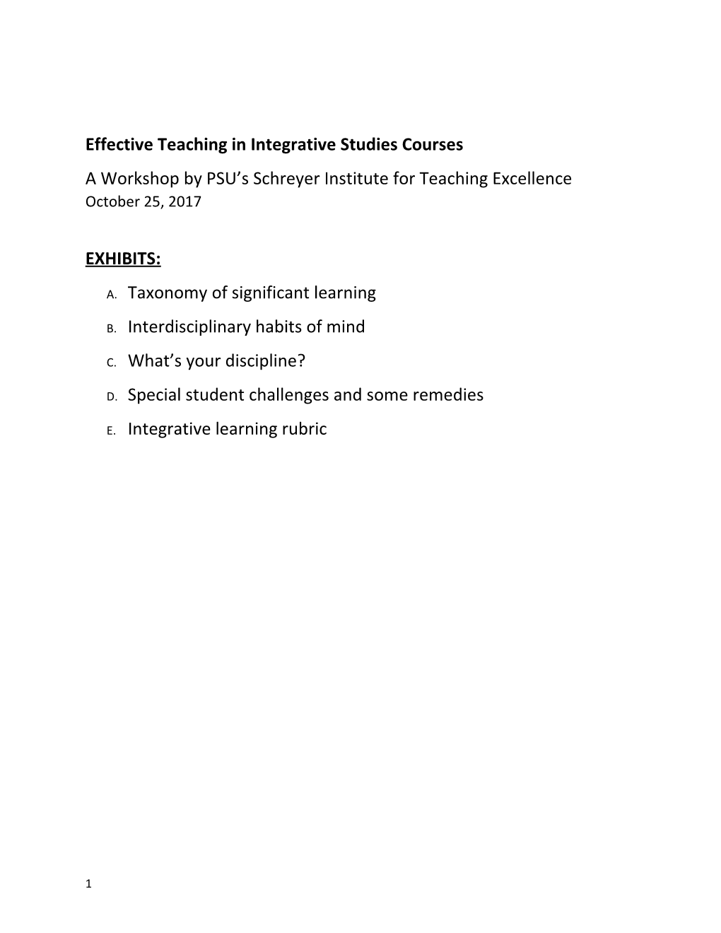 Effective Teaching in Integrative Studies Courses