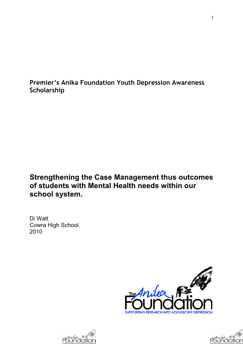 Premier S Anika Foundation Youth Depression Awareness Scholarship