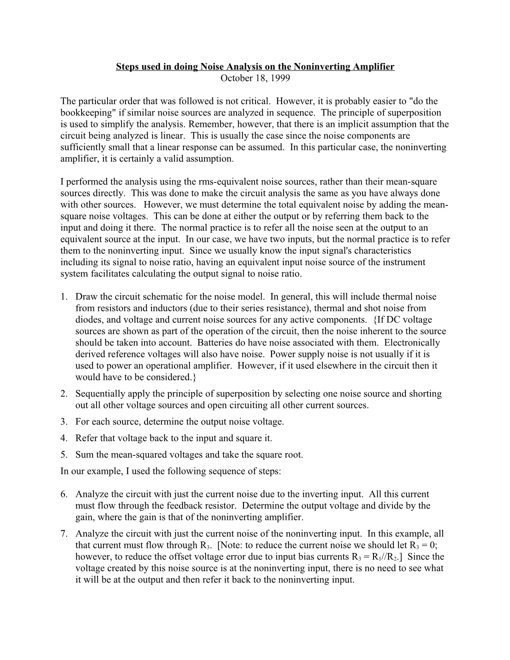 Steps Used in Doing Noise Analysis on the Noninverting Amplifier