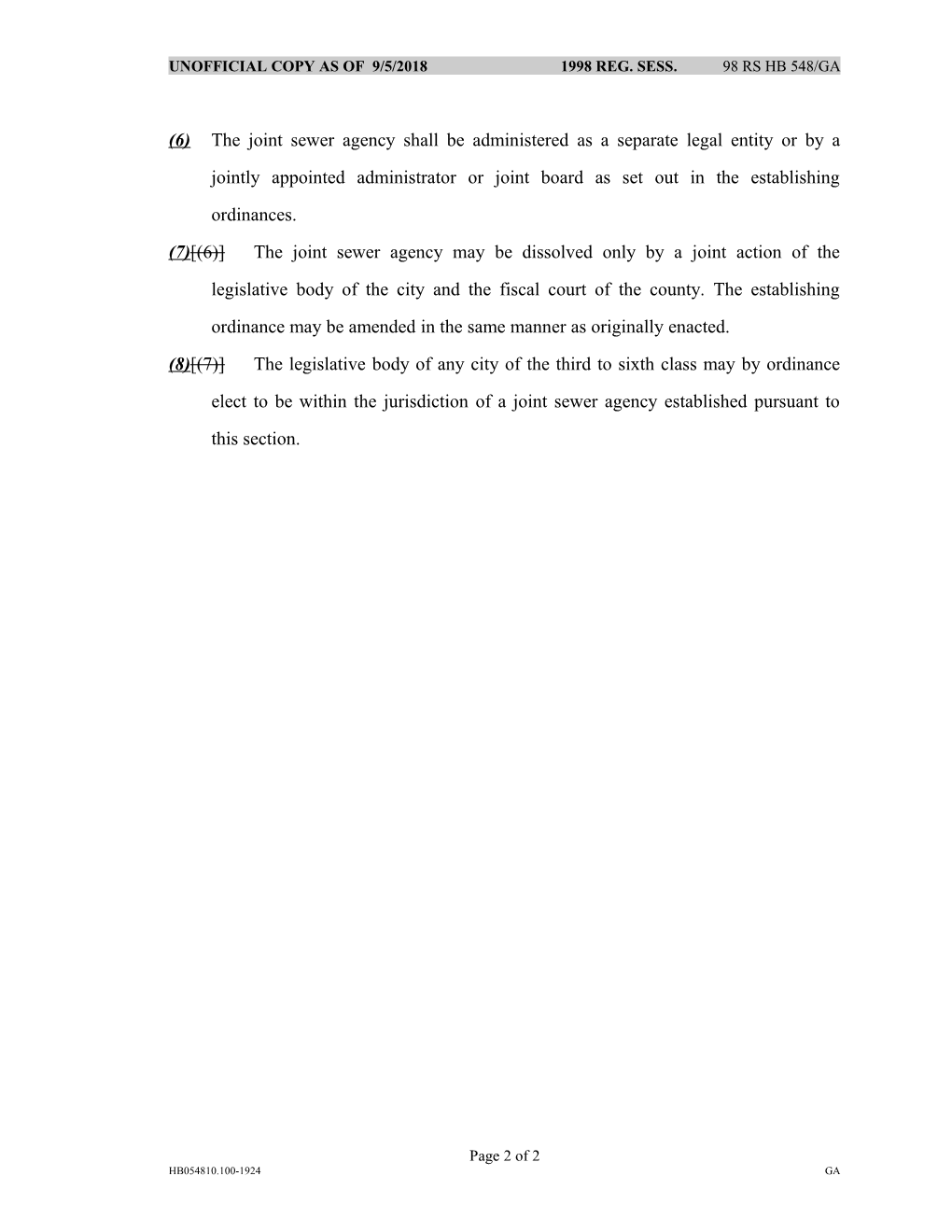AN ACT Relating to Joint Sewer Agencies