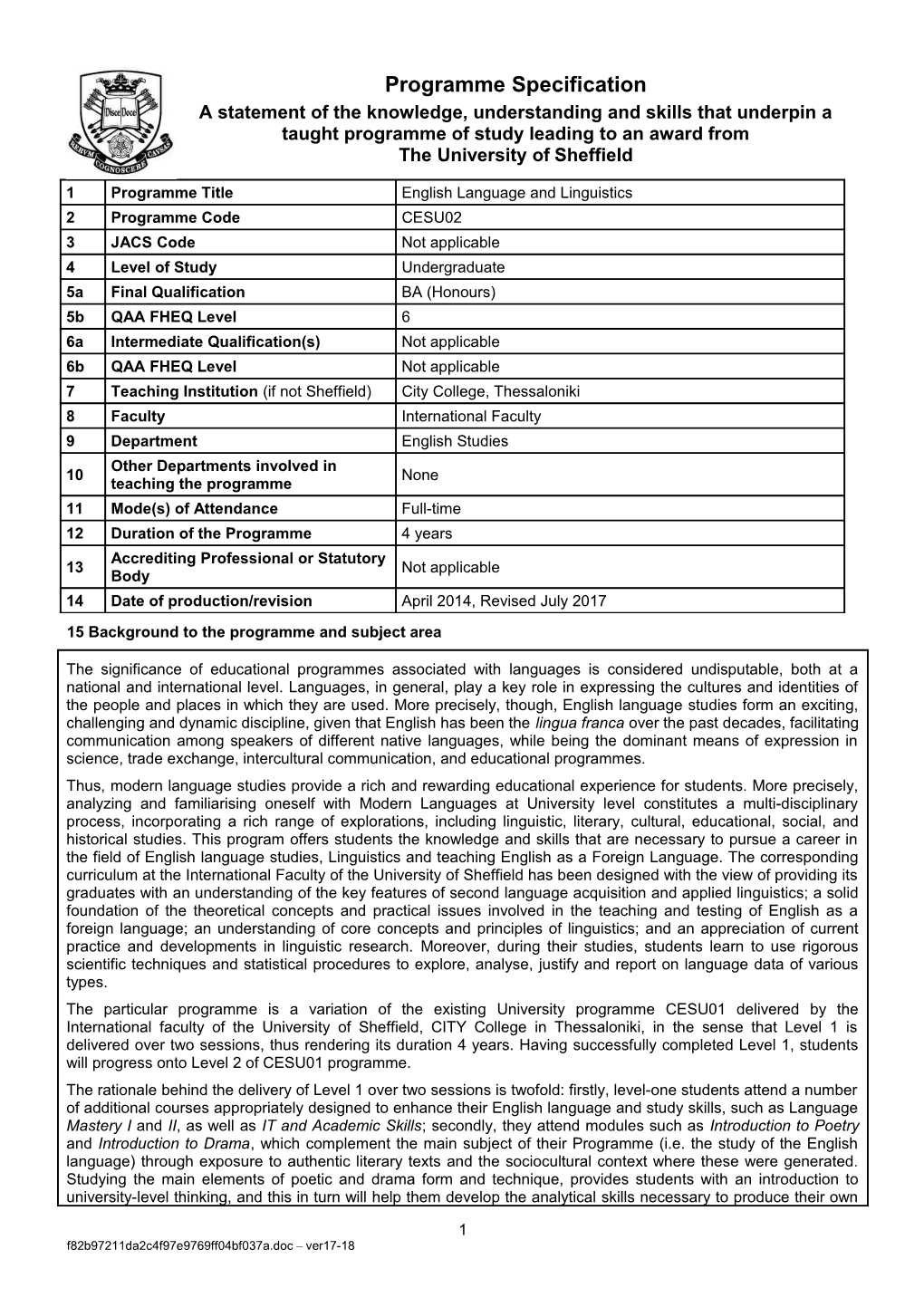 15 Background to the Programme and Subject Area s6