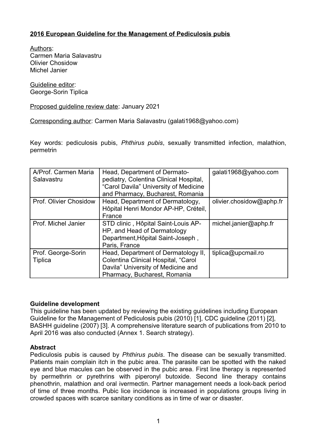 2016 European Guideline for the Management of Pediculosis Pubis