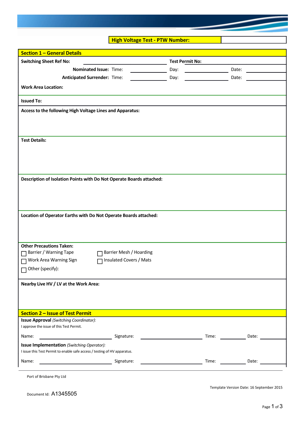 Port of Brisbane Pty Ltdtemplate Version Date: 16 September 2015