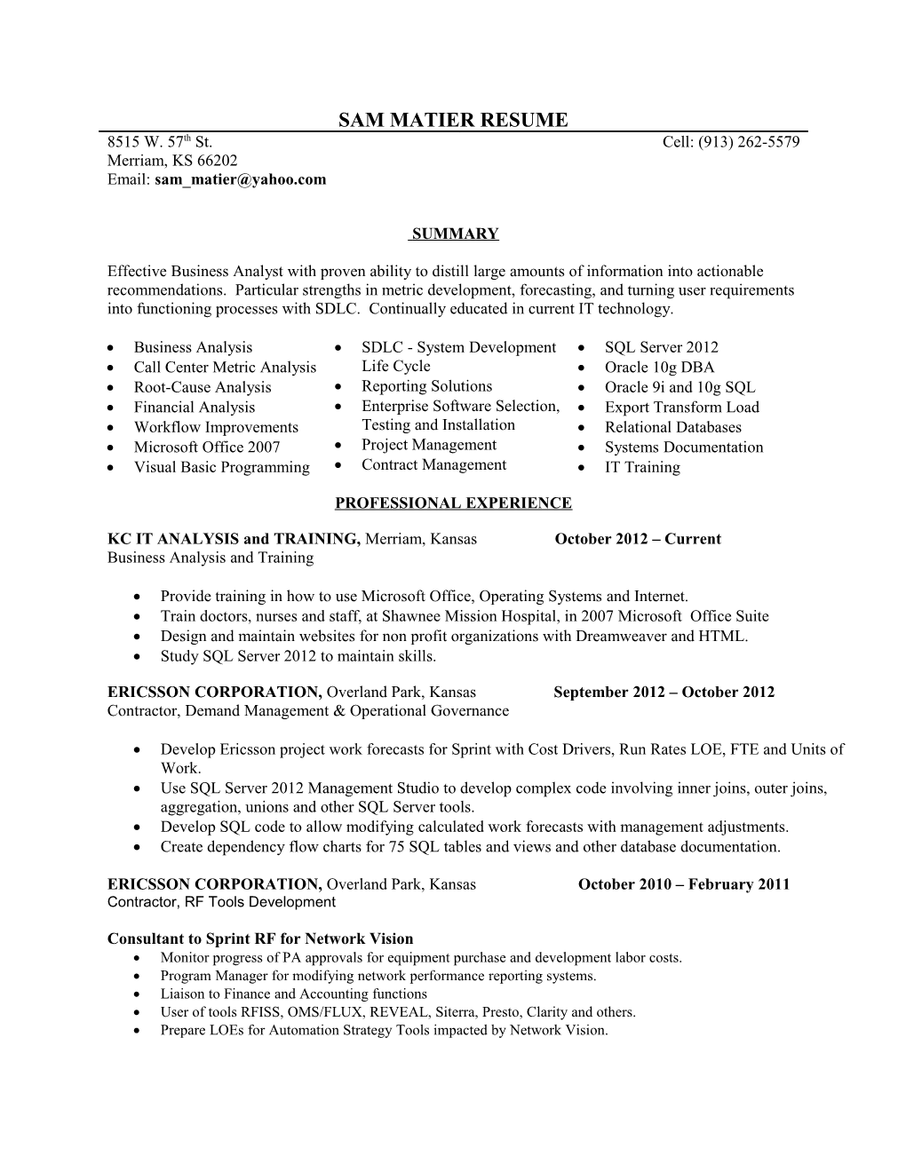 Sam Matier Resume