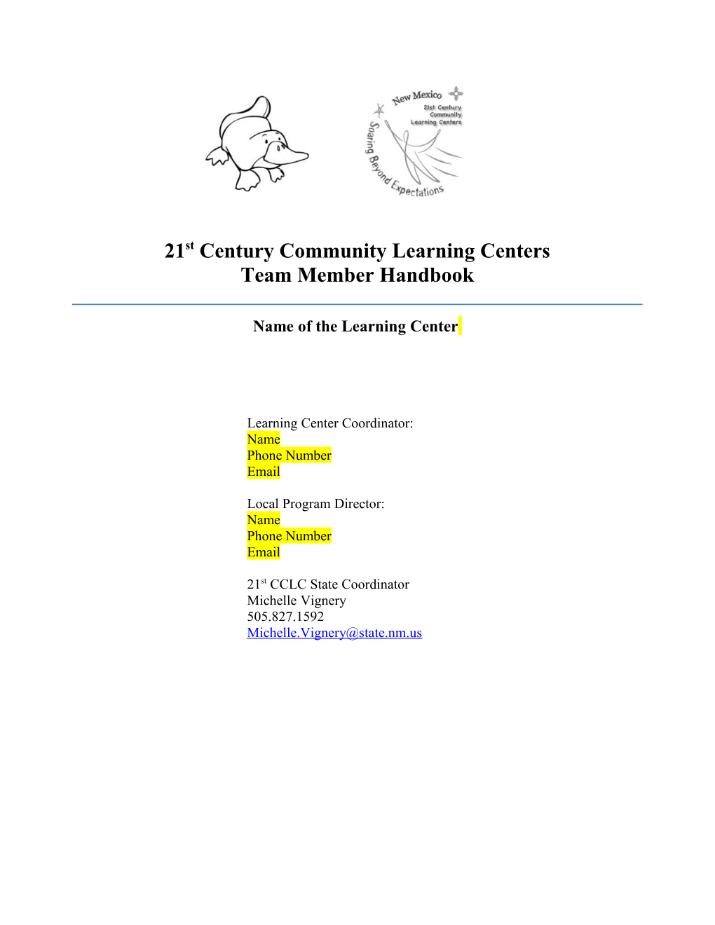 21St Century Community Learning Centers Team Member Handbook