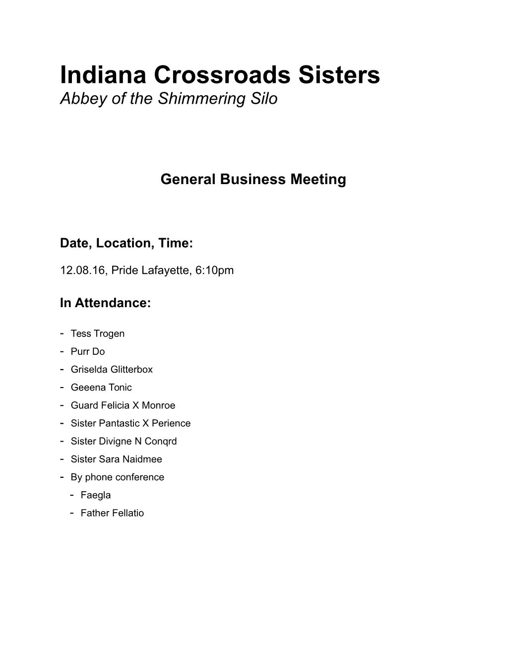 Indiana Crossroads Sisters