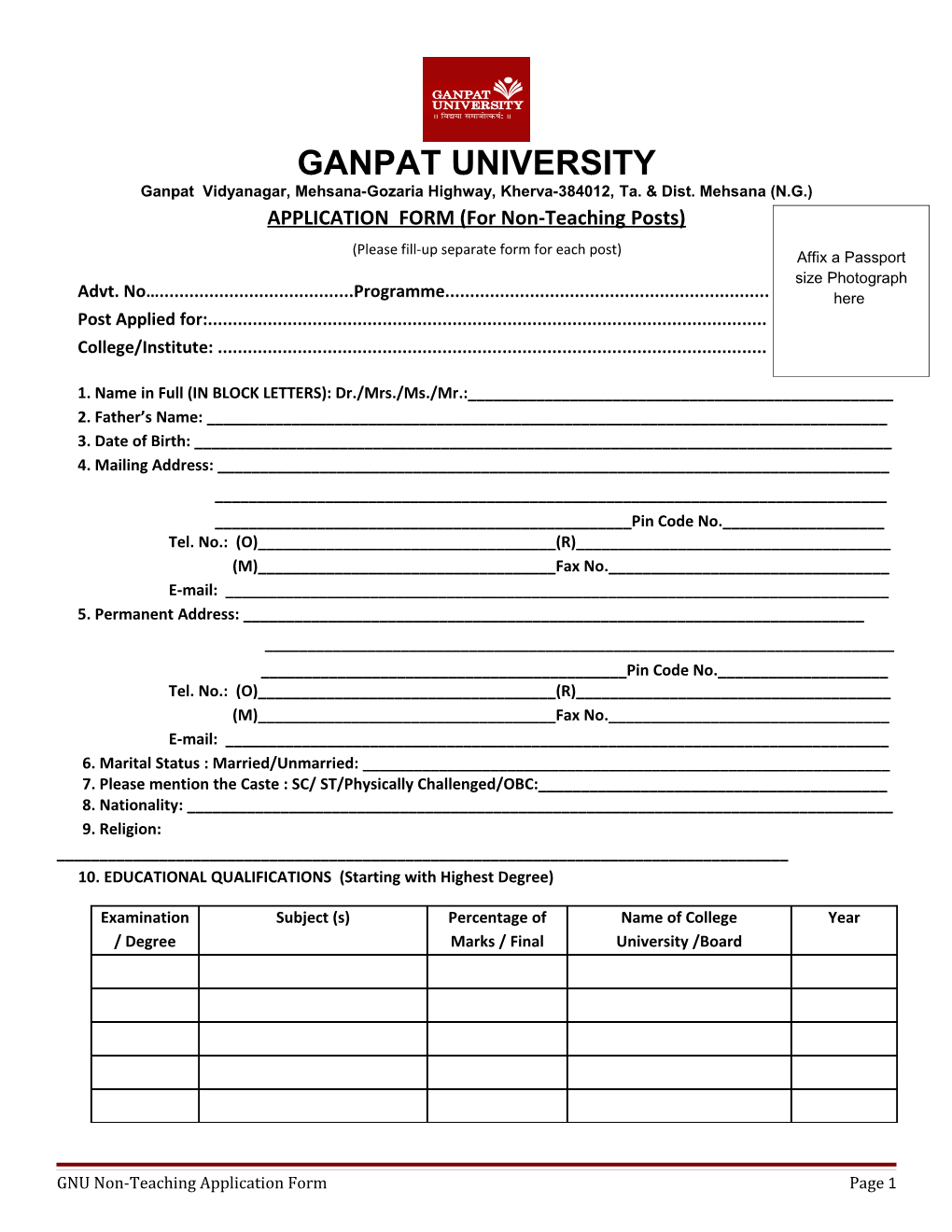 Ganpat Vidyanagar, Mehsana-Gozaria Highway, Kherva-384012, Ta. & Dist. Mehsana (N.G.)