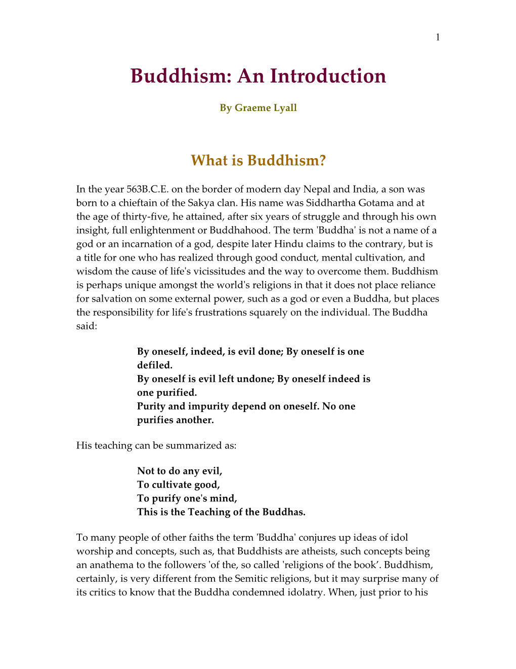 Buddhism: an Introduction