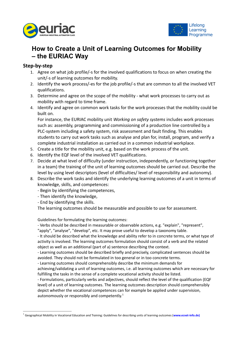 How to Create a Unit of Learning Outcomes for Mobility the EURIAC Way