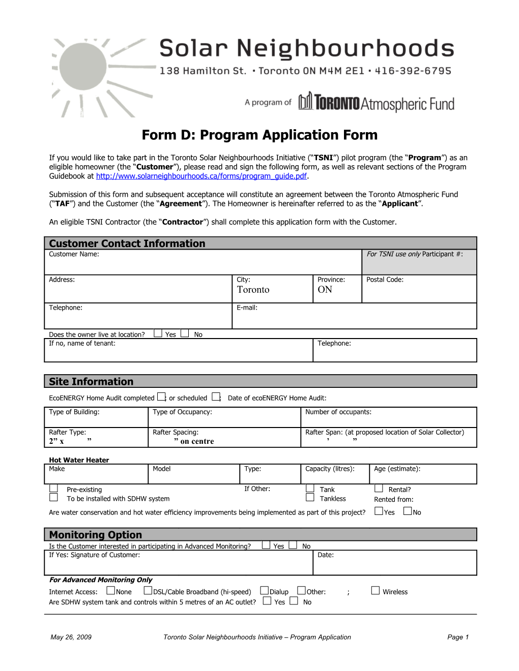 Form D: Program Application Form