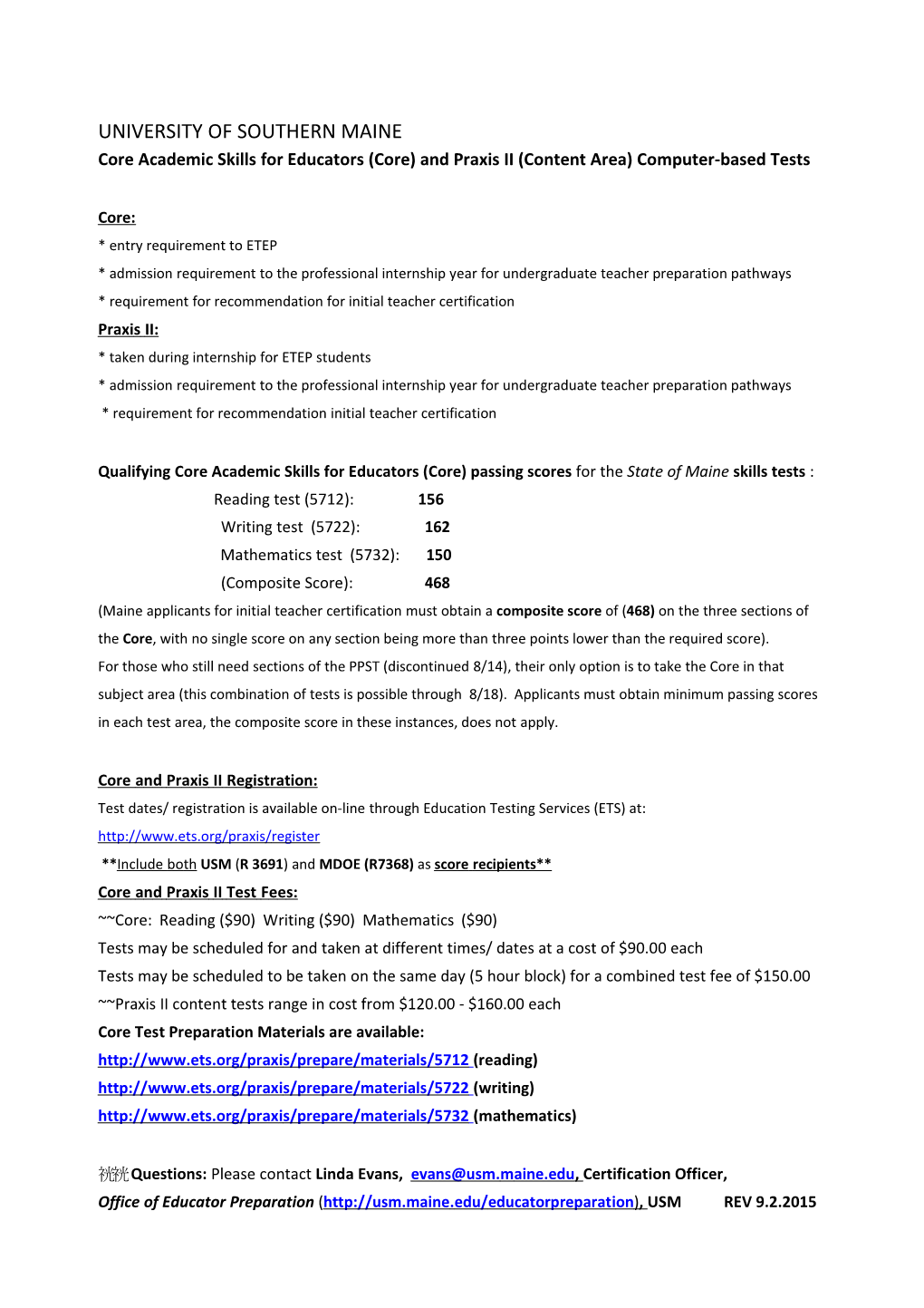 Core Praxis II Tests (Sept. 14)