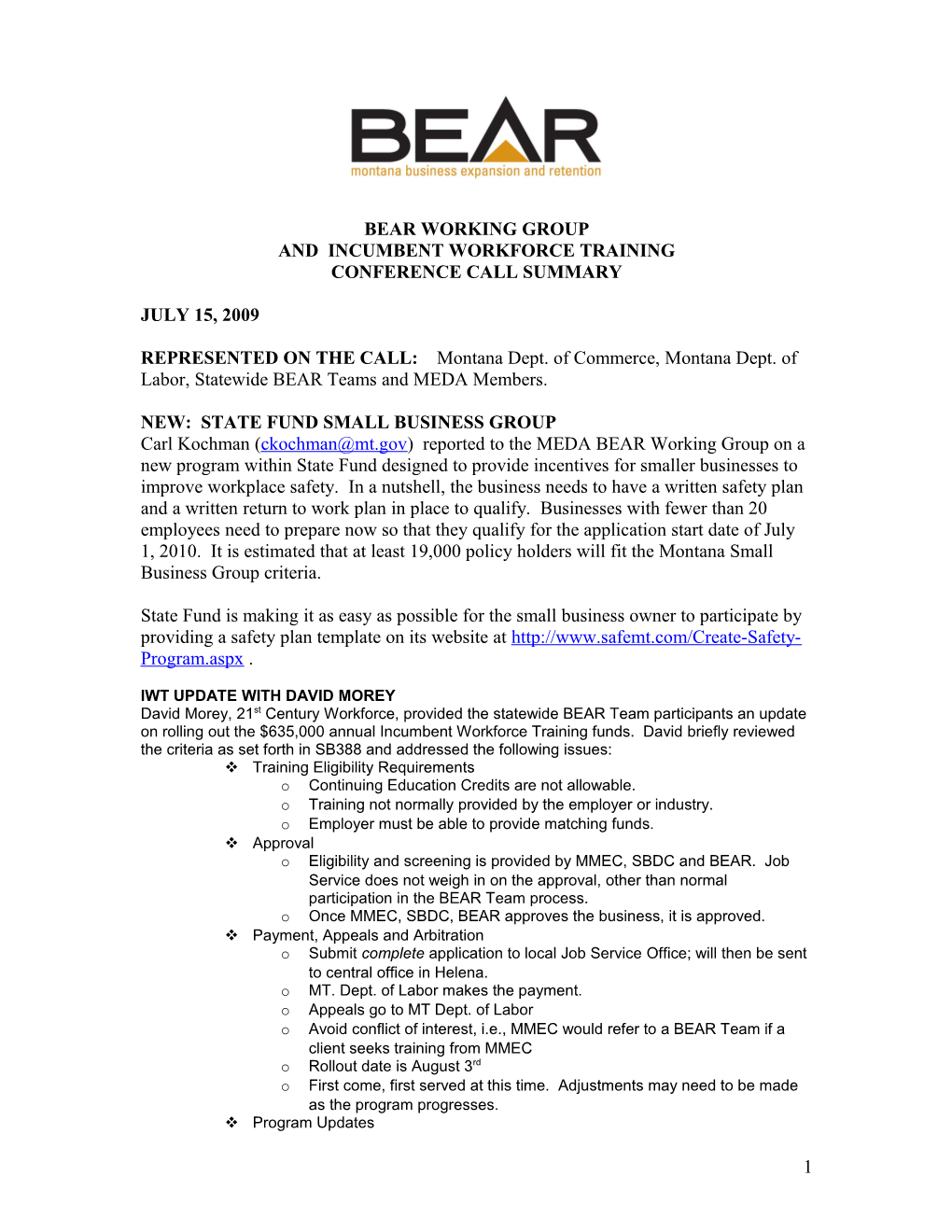 Bear Working Group