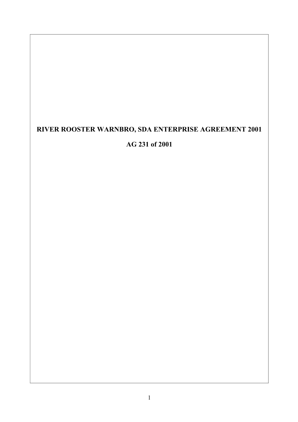 River Rooster Warnbro, Sda Enterprise Agreement 2001