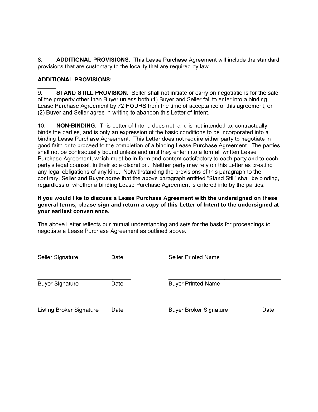 Letter of Intent to Purchase Real Estate