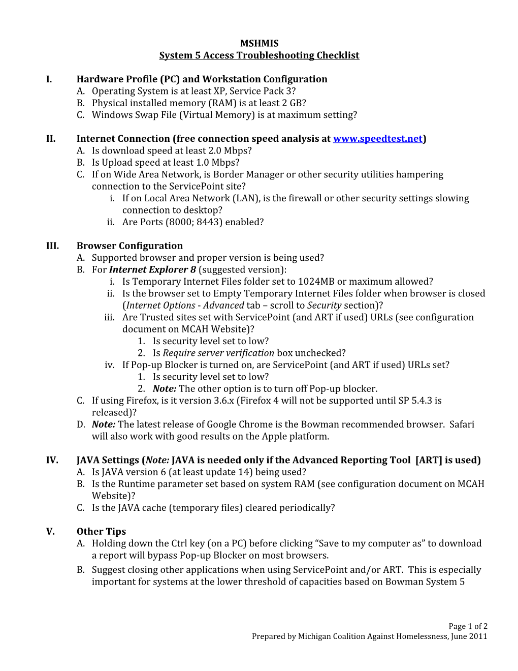 System 5 Access Troubleshooting Checklist