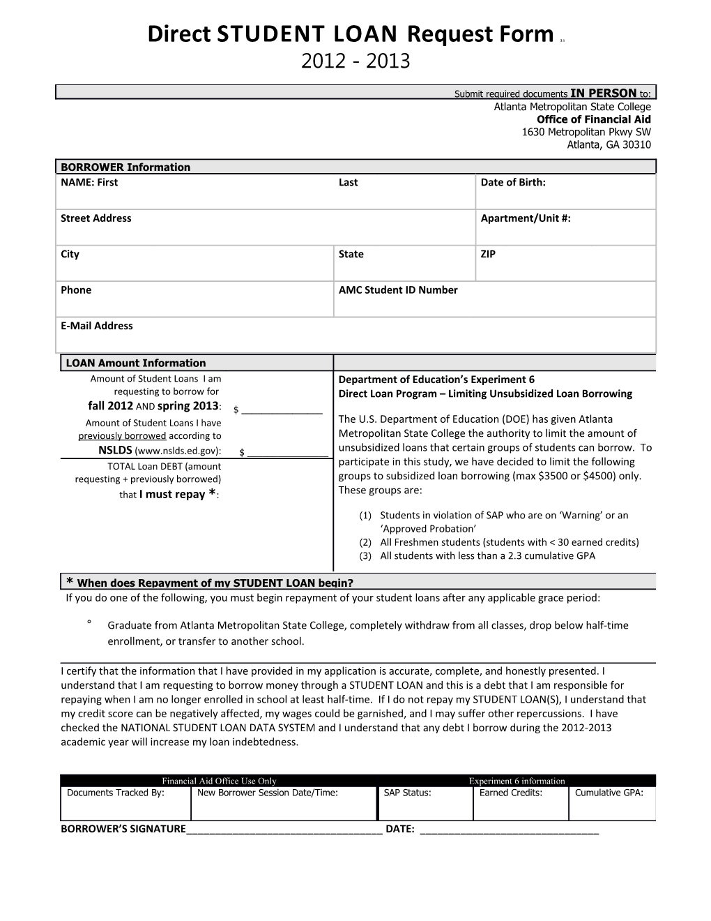 Direct STUDENT LOAN Request Form 3.1