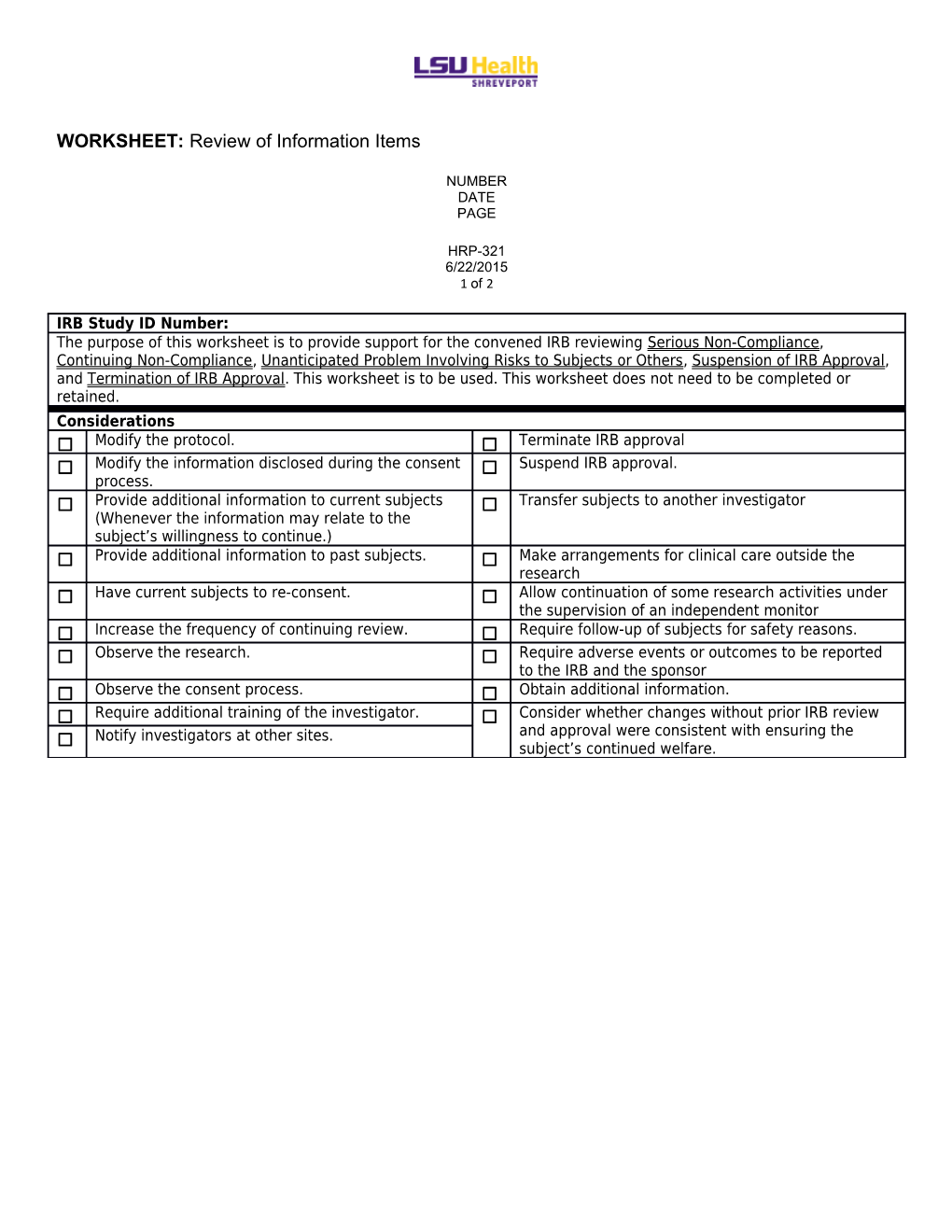 WORKSHEET: Review of Information Items