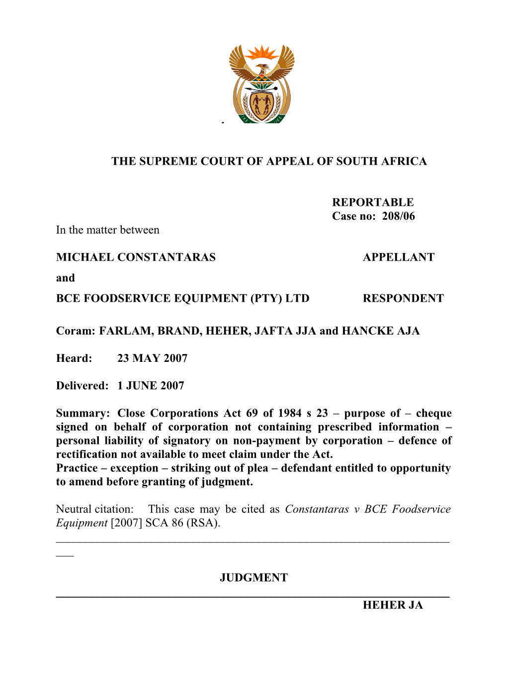 The Supreme Court of Appeal of South Africa s22