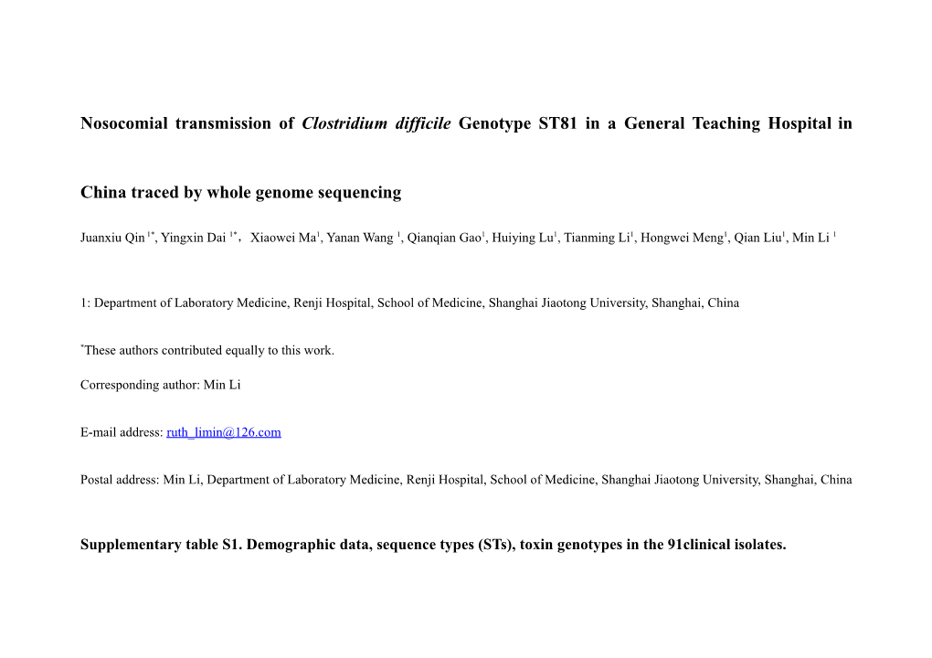 Nosocomial Transmission of Clostridium Difficile Genotype ST81 in a General Teaching Hospital