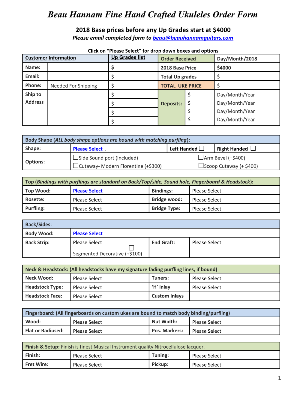 BH Custom Uke Order Form